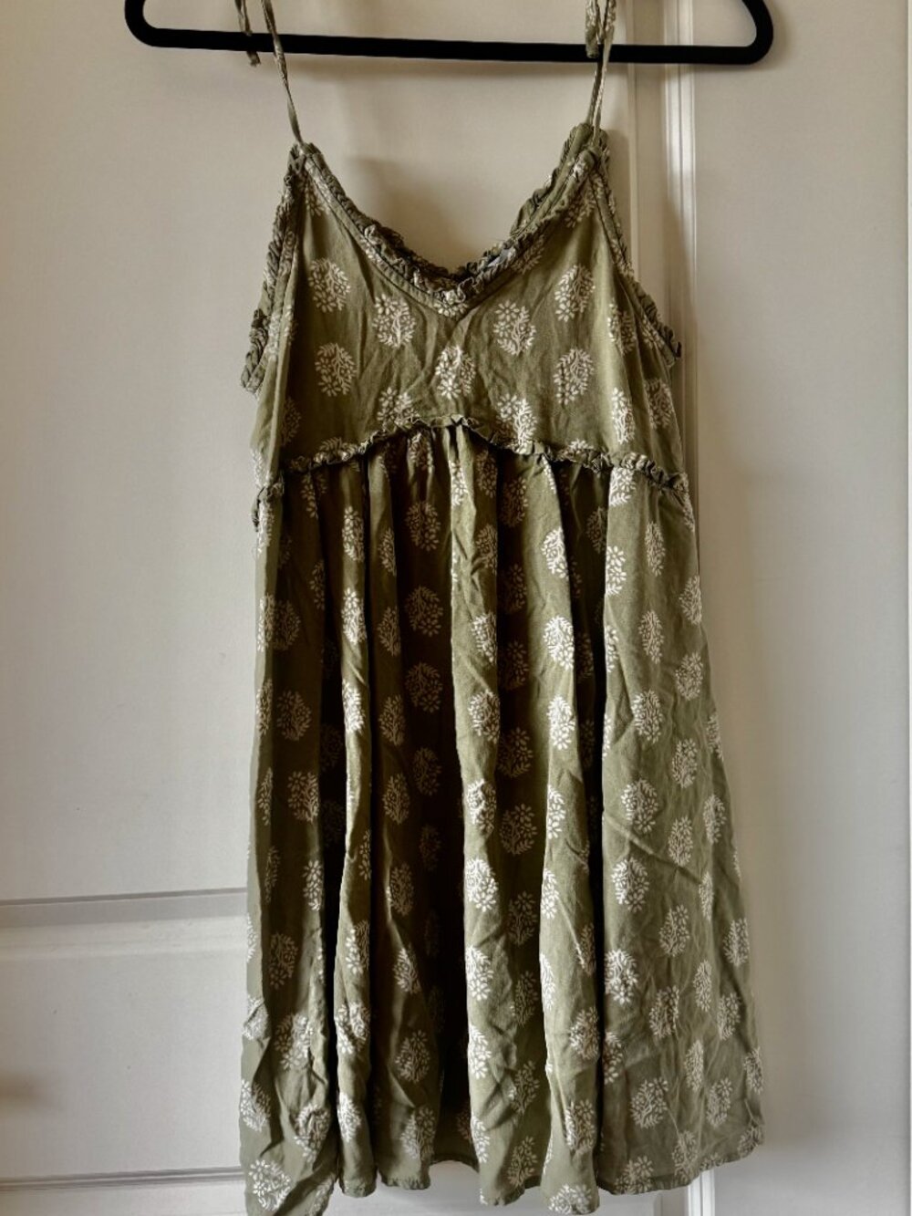 Patrons of Peace Olive Green Babydoll Prairie Boho Summer Dtess Mini Dress S - Picture 3 of 6